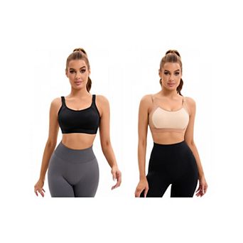 2 Packs Women's Contrasting Colors Adjustable Straps Workout Bras Fixed Cup U Back Sports Bras