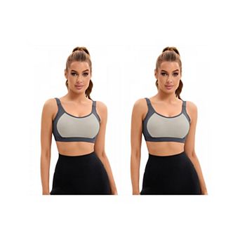 2 Packs Women's Contrasting Colors Adjustable Straps Workout Bras Fixed Cup U Back Sports Bras