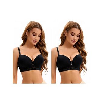 2 Packs Women's Lace Trim Push Up Underwire Bras Adjustable Straps Plus Cup Size Underwear