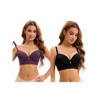 2 Packs Women's Lace Trim Push Up Underwire Bras Adjustable Straps Plus Cup Size Underwear