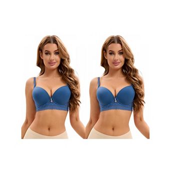 2 Packs Women's Lace Trim Push Up Underwire Bras Adjustable Straps Plus Cup Size Underwear