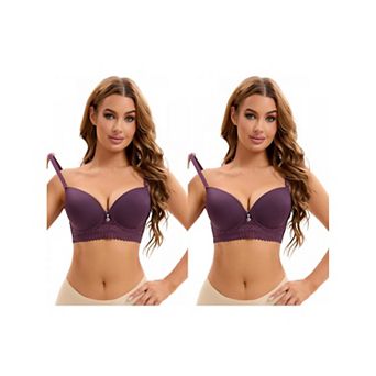 2 Packs Women's Lace Trim Push Up Underwire Bras Adjustable Straps Plus Cup Size Underwear
