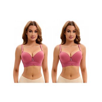 2 Packs Women's Lace Trim Push Up Underwire Bras Adjustable Straps Plus Cup Size Underwear