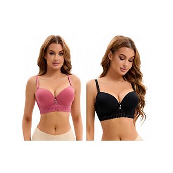 2 Packs Women's Lace Trim Push Up Underwire Bras Adjustable Straps Plus Cup Size Underwear