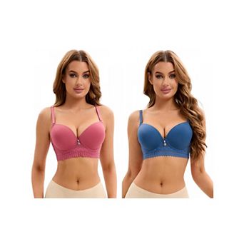 2 Packs Women's Lace Trim Push Up Underwire Bras Adjustable Straps Plus Cup Size Underwear