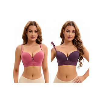2 Packs Women's Lace Trim Push Up Underwire Bras Adjustable Straps Plus Cup Size Underwear