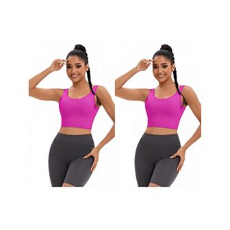 2 Packs Women's Full Coverage Deep V-Back Workout Bras Fixed Cup Comfort Sports Vest