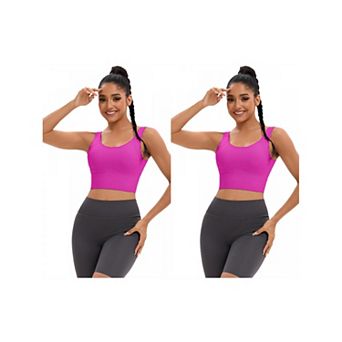 2 Packs Women's Full Coverage Deep V-Back Workout Bras Fixed Cup Comfort Sports Vest