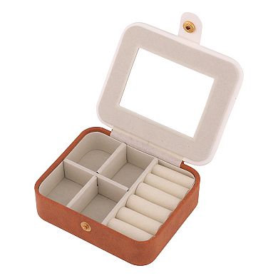 Portable Jewelry Box with Button, Mini Faux Leather Jewelry Organizer Boxes 4*3.4*1.3in