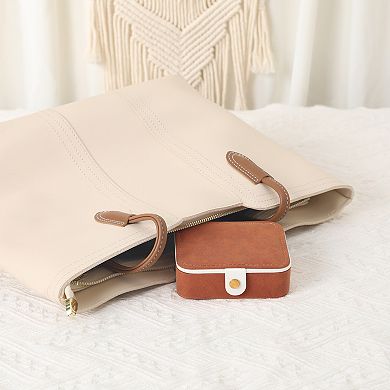 Portable Jewelry Box with Button, Mini Faux Leather Jewelry Organizer Boxes 4*3.4*1.3in
