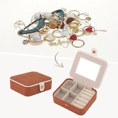 Portable Jewelry Box with Button, Mini Faux Leather Jewelry Organizer Boxes 4*3.4*1.3in