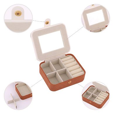 Portable Jewelry Box with Button, Mini Faux Leather Jewelry Organizer Boxes 4*3.4*1.3in