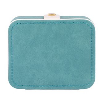 Portable Jewelry Box with Button, Mini Faux Leather Jewelry Organizer Boxes 4*3.4*1.3in