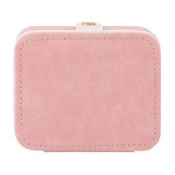 Portable Jewelry Box with Button, Mini Faux Leather Jewelry Organizer Boxes 4*3.4*1.3in