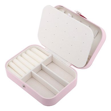 Rectangular PU Leather Jewelry Box with Letter Pattern, Single Layer Jewelry Organizer 6.3*4.5*2in