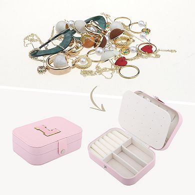 Rectangular PU Leather Jewelry Box with Letter Pattern, Single Layer Jewelry Organizer 6.3*4.5*2in