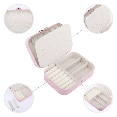 Rectangular PU Leather Jewelry Box with Letter Pattern, Single Layer Jewelry Organizer 6.3*4.5*2in