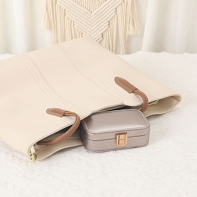 Rectangular PU Leather Jewelry Box with Mirror for Women, Single Layer Jewelry Organizer 5*3*1.6in