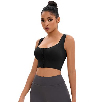 2 Packs Women's Front Closure Full Support Sports Bra Workout Wirefree Padded Bras