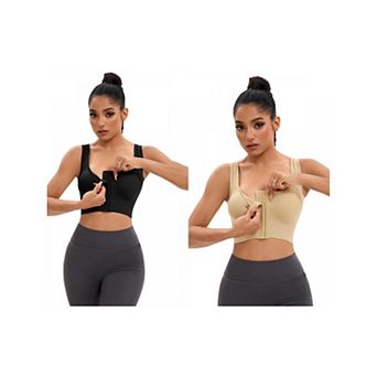 2 Packs Women's Front Closure Full Support Sports Bra Workout Wirefree Padded Bras