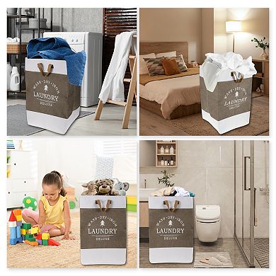 Laundry Basket, Foldable Laundry Hamper, Laundry Hamper with PU Handles, Storage Basket, 33x33x55cm