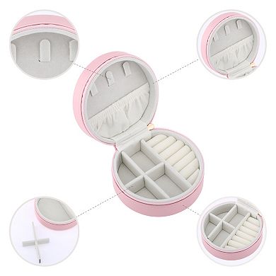 Round Jewelry Box for Women, Small Portable PU Leather Jewelry Organizer Case 4*4*2in