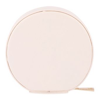 Round Jewelry Box for Women, Small Portable PU Leather Jewelry Organizer Case 4*4*2in