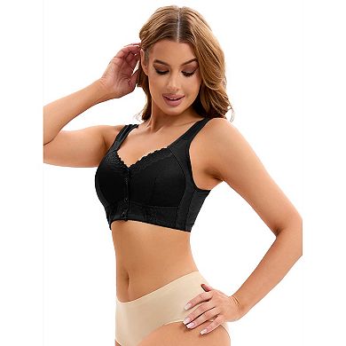 2 Packs Women's Lace Front Closure Full Coverage Vest Soft Wirefree Breathable Bras