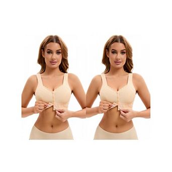 2 Packs Women's Lace Front Closure Full Coverage Vest Soft Wirefree Breathable Bras
