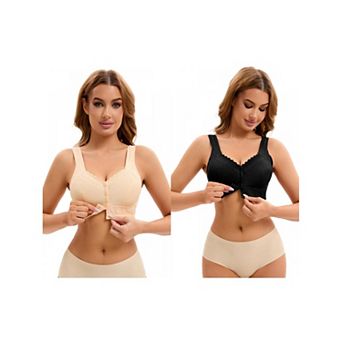 2 Packs Women's Lace Front Closure Full Coverage Vest Soft Wirefree Breathable Bras