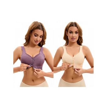 2 Packs Women's Lace Front Closure Full Coverage Vest Soft Wirefree Breathable Bras