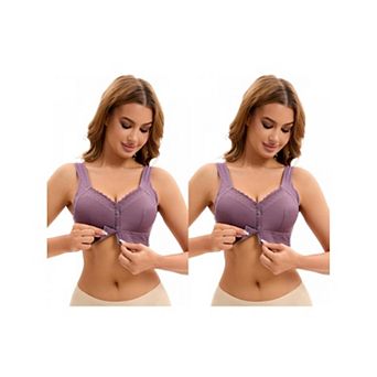 2 Packs Women's Lace Front Closure Full Coverage Vest Soft Wirefree Breathable Bras