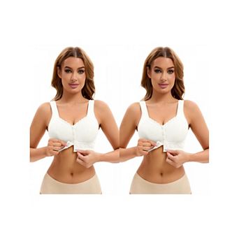 2 Packs Women's Lace Front Closure Full Coverage Vest Soft Wirefree Breathable Bras