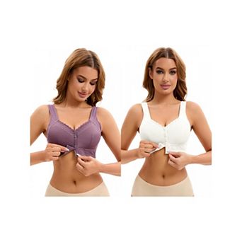 2 Packs Women's Lace Front Closure Full Coverage Vest Soft Wirefree Breathable Bras