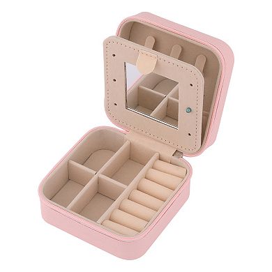 Portable Jewelry Box with Mirror, Mini PU Leather Jewelry Organizer Boxes 3.9*3.9*2in