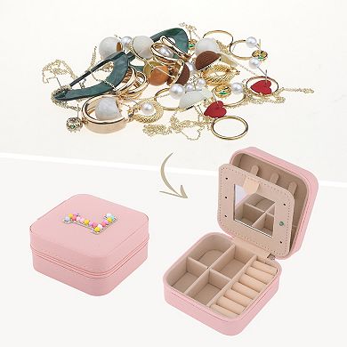 Portable Jewelry Box with Mirror, Mini PU Leather Jewelry Organizer Boxes 3.9*3.9*2in