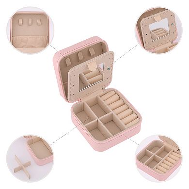 Portable Jewelry Box with Mirror, Mini PU Leather Jewelry Organizer Boxes 3.9*3.9*2in