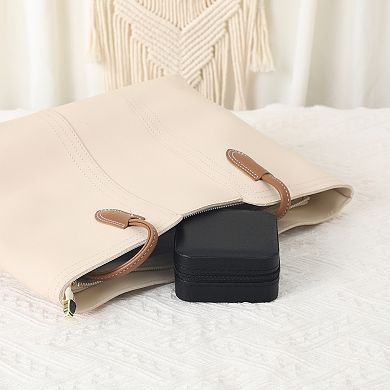 Portable Jewelry Box, Mini PU Leather Jewelry Organizer Boxes Storage Display Holder 4*4*2in
