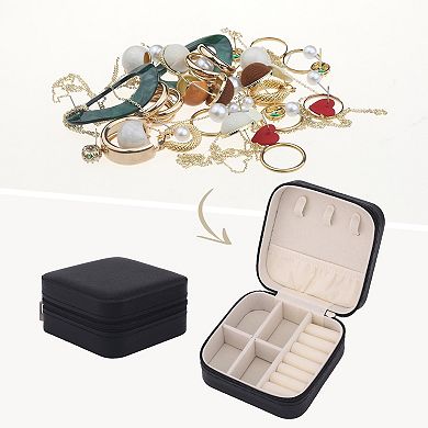 Portable Jewelry Box, Mini PU Leather Jewelry Organizer Boxes Storage Display Holder 4*4*2in