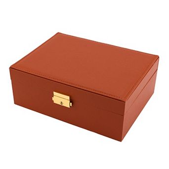 2 Layer Jewelry Box with Mirror for Women Girls Birthday Gifts, Jewelry Organizer Case 9*7*3in