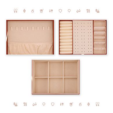 Uxcell 2 Layer Jewelry Box With Mirror For Women Girls Birthday Gifts, PU Leather
