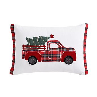 Red Truck with Christmas Tree Throw Pillow