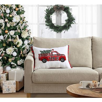 Red Truck with Christmas Tree Throw Pillow
