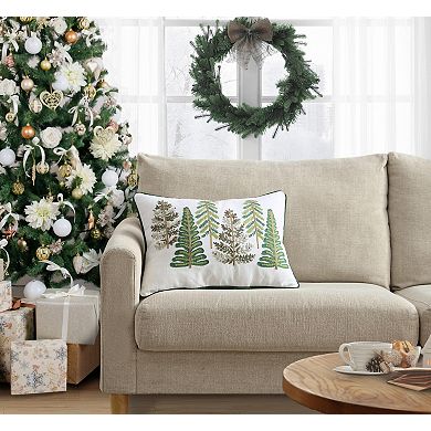 Holiday Embroidered Multi-Tree Throw Pillow