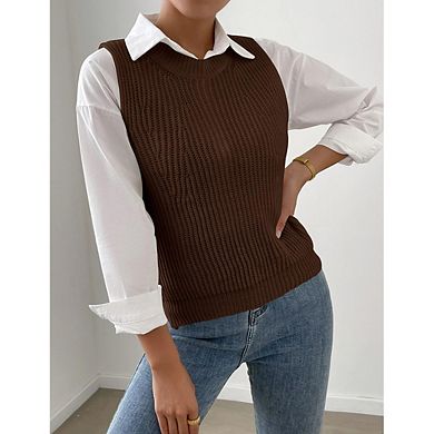 Women's Mock Neck Sleeveless Sweater Vest Knitted Slit Hem Tank Top