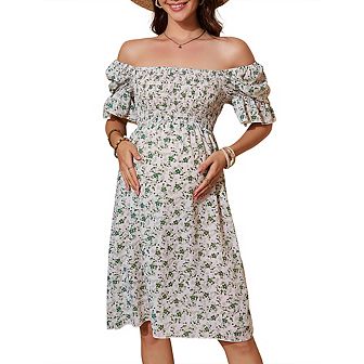 Women's Maternity Dress Floral Square Neck A Line Fashion Dress Short Sleeves Maternity Dress