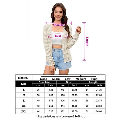 Women Hollow Out Cardigan Sweater Crochet Knit Shrugs Long Sleeves with Ruffled Hem
