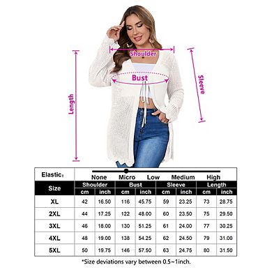 Women's Plus Size Lightweight Cardigan Crochet Long Sleeve Tie Front Hollow Out Thin Long