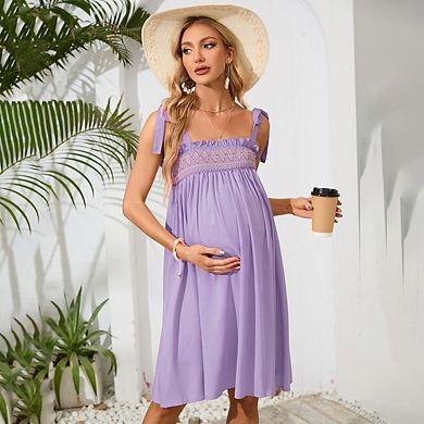 Women Maternity Dress Summer Sleeveless Midi Dresses Adjustable Straps Nursing Dress