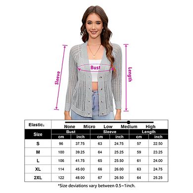 Women's 3/4 Sleeve Cropped Cardigan Lightweight Crochet Shrug Sweater Tops Hollowed-Out Knit